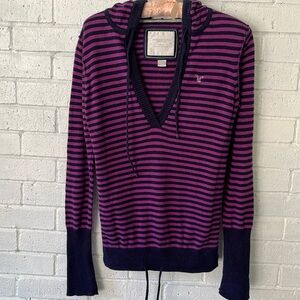 American Eagle Outfitters Hooded Sweater Women M Purple & Black Vintage Grunge